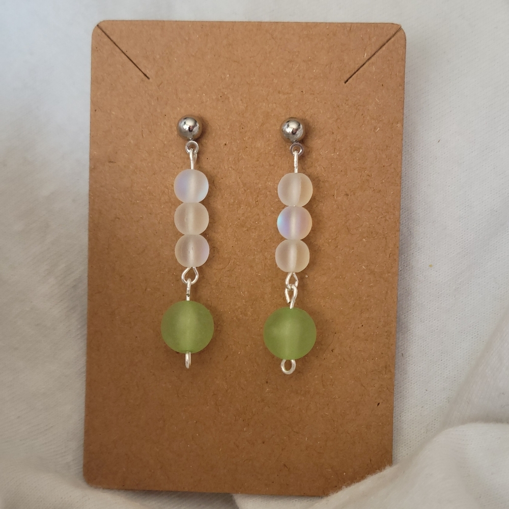 Elegant Silver and Green Beaded Earrings